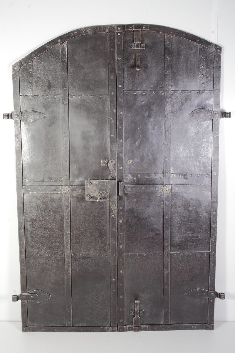 Antique Iron Clad Double Doors, 1800s photo furniture