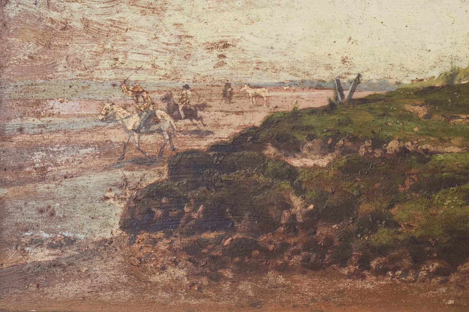 Argentijns Zeegezicht Met Paarden. Gesigneerd F. Fortuny photo vinterior