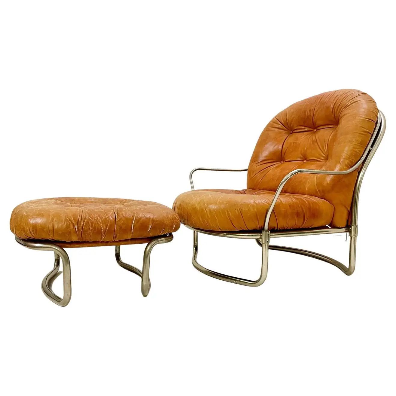 Mid Century Modern 915 Leather Armchair & Ottoman By Carlo De Carli