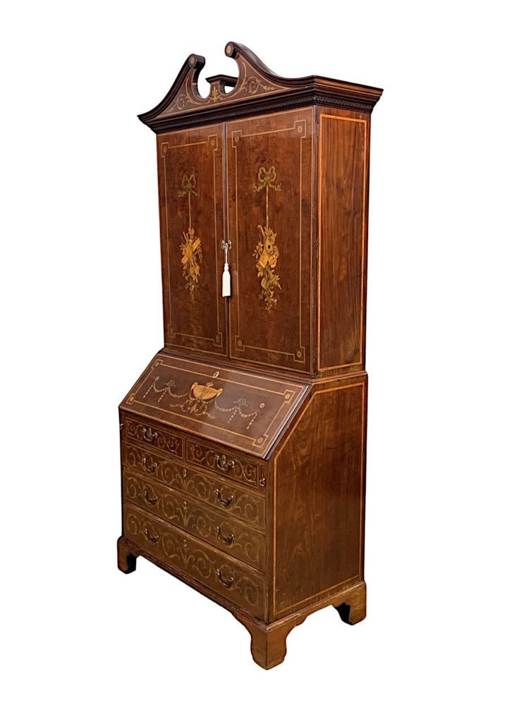 A Very Rare And Fine Early 19th Century Georgian Inlaid Bureau Bookcase photo for sale