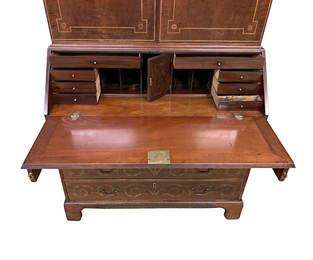 photo for sale A Very Rare And Fine Early 19th Century Georgian Inlaid Bureau Bookcase