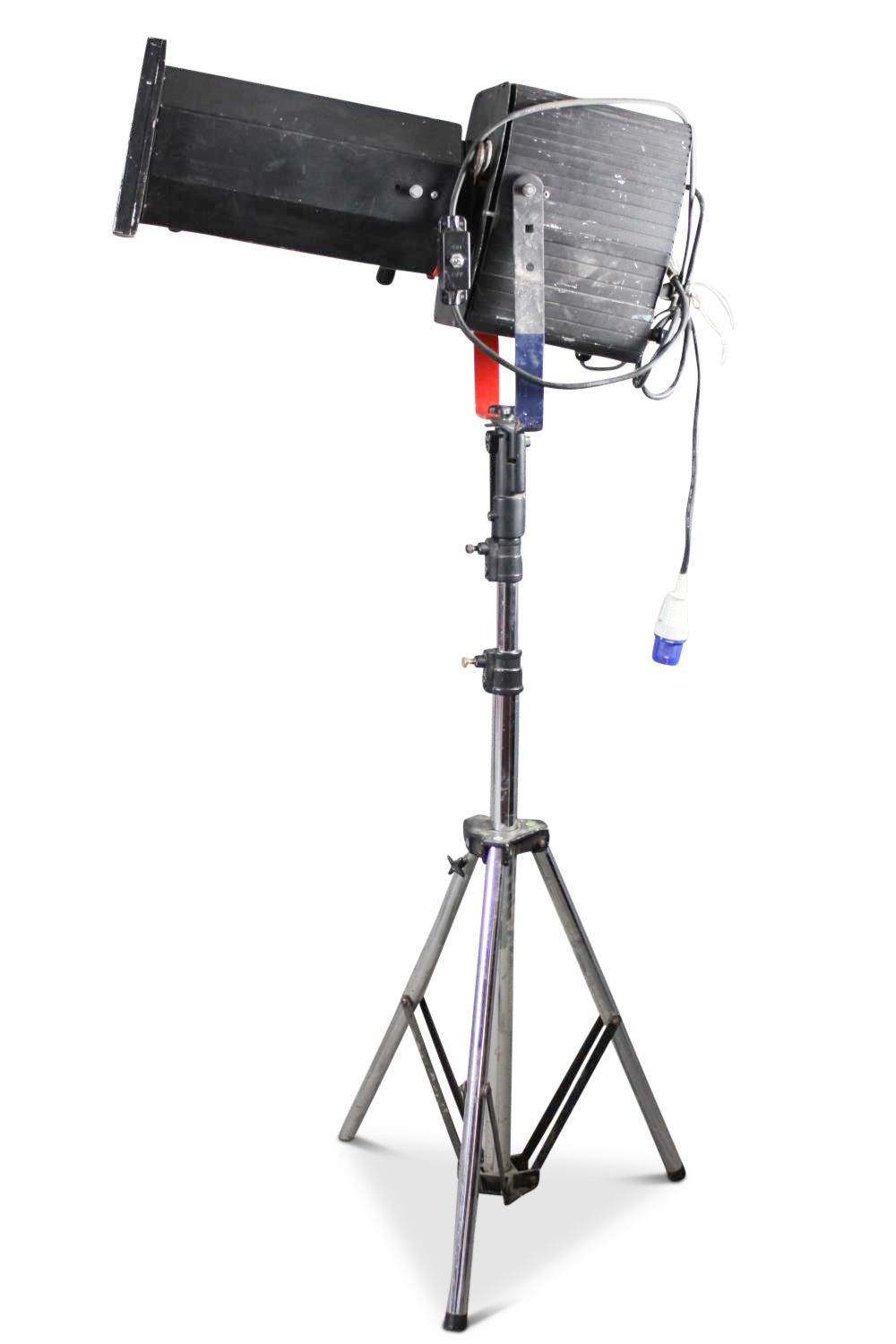 Late 20th Century Theatre Follow Spot Lights Lamp On Adjustable Heavyweight Tripod Base Two In Stock, Price Per Lamp Ol photo Lighting