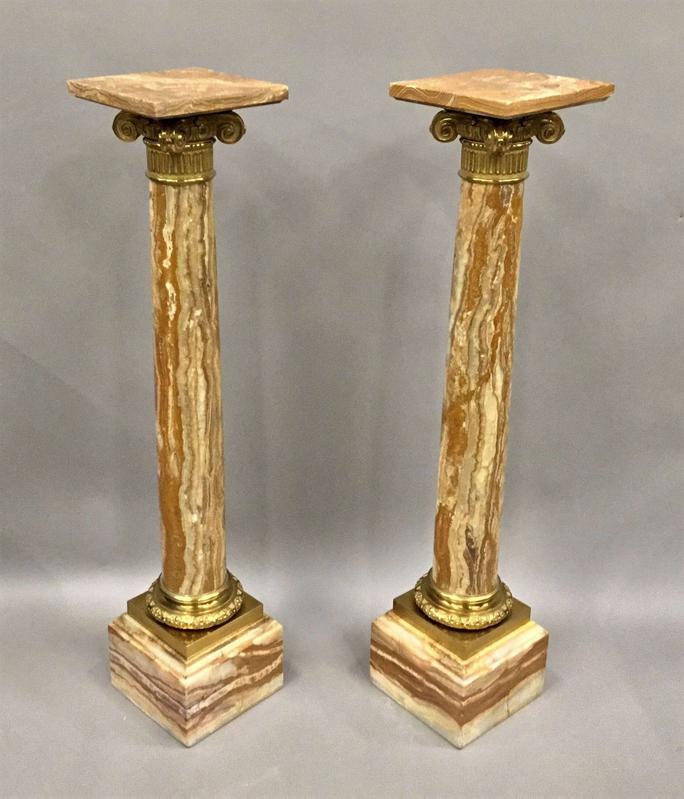 photo for sale A Splendid C19th Pair Of Marble And Ormolu Pedestal Columns