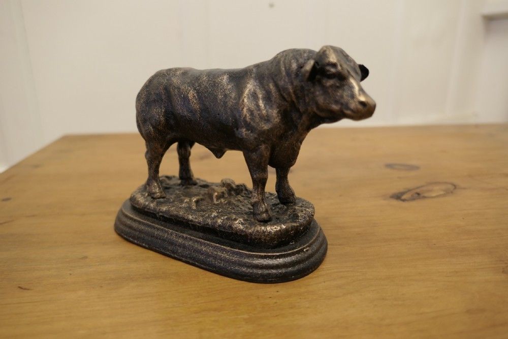 Iron Bull Desk Ornament With Bronze Finish Patina photo vinterior