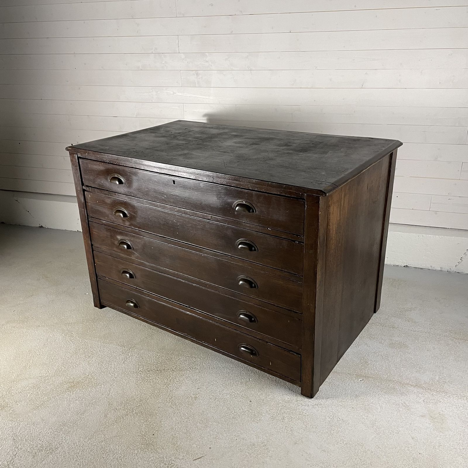Antique Stained Pine 5 Drawer Plan Chest photo furniture