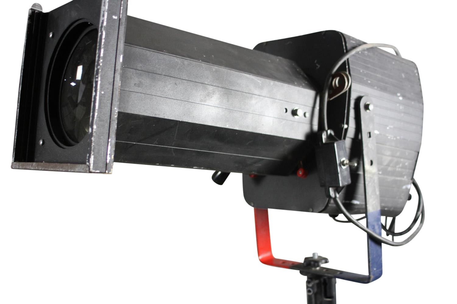 Late 20th Century Theatre Follow Spot Lights Lamp On Adjustable Heavyweight Tripod Base Two In Stock, Price Per Lamp Ol photo vinterior