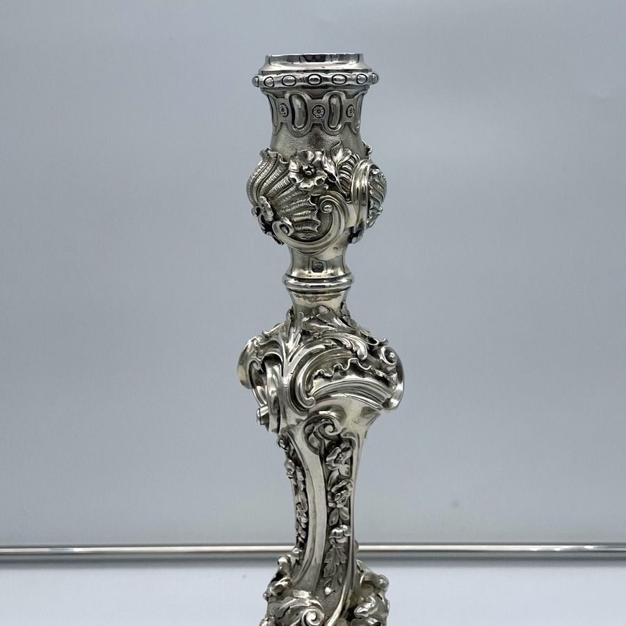 photo for sale Early 19th Century Antique George IV Silver Pair Cast Candelabra London 1825 Joseph Craddock & Robert Garrard