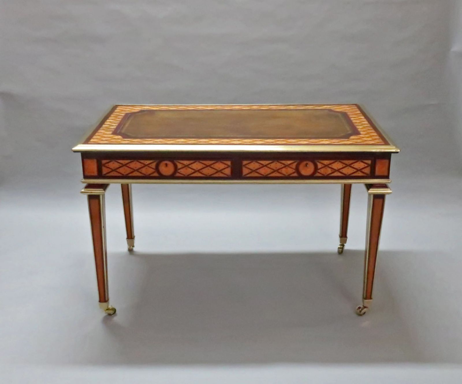 Victorian Satinwood Parquetry Writing Table Attributed To Donald Ross photo for sale