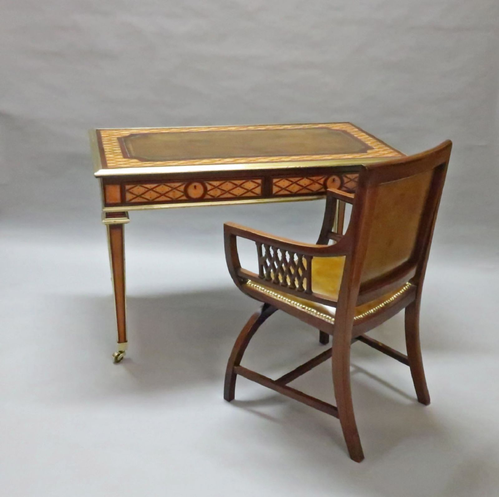 6800.0 Victorian Satinwood Parquetry Writing Table Attributed To Donald Ross photo