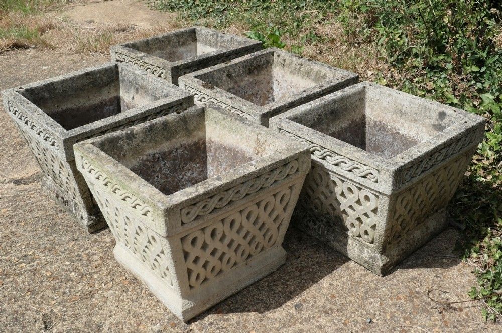photo furniture A Set Of 5 Classical Basket Weave Garden Planters