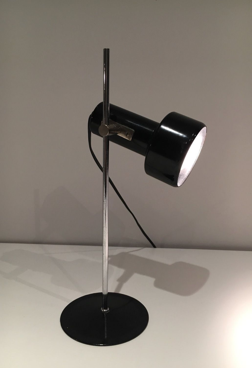 Adjustable Lamp In Black And Chrome Lacquered Metal. French Work. Around 1970 photo 580.0