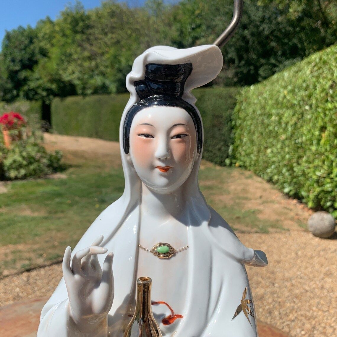 Hollywood Regency Chinese Guan Yin Porcelain Lamps photo vinterior