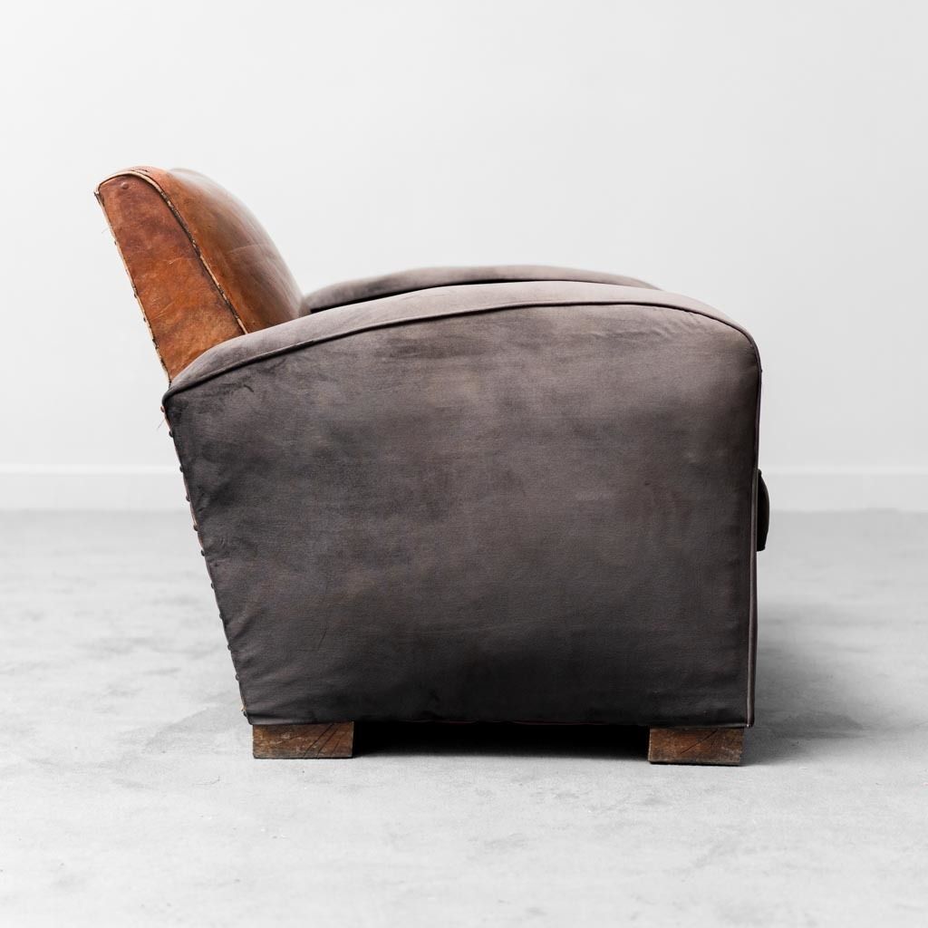 Vintage Modern 1940s Leather Velvet Club Armchair photo Furniture