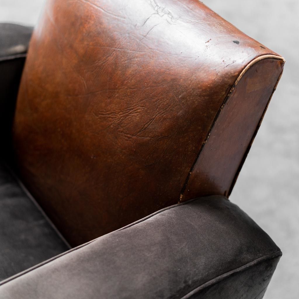 Vintage Modern 1940s Leather Velvet Club Armchair photo vintage