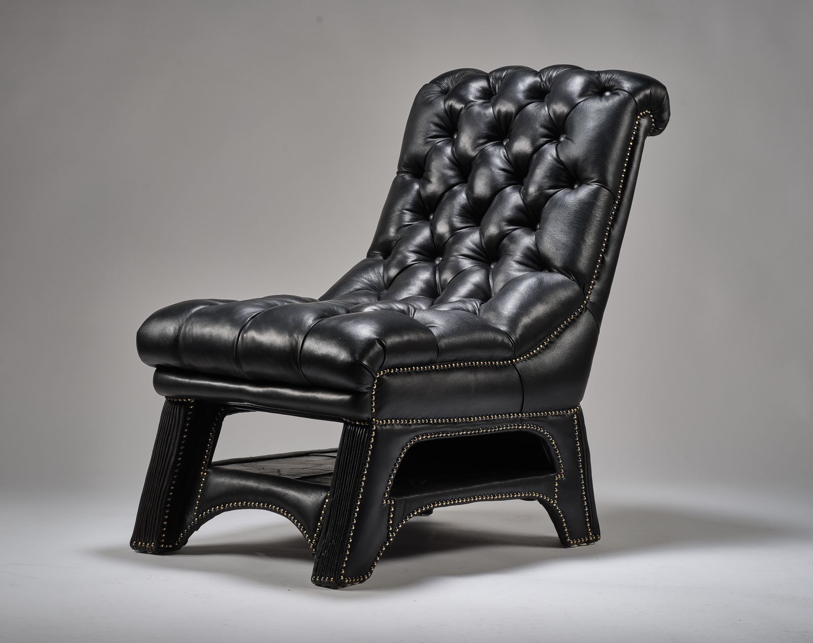 photo furniture The Vintage Black Leather Motorcycle Jacket 'Bikers Rest’ Chair.