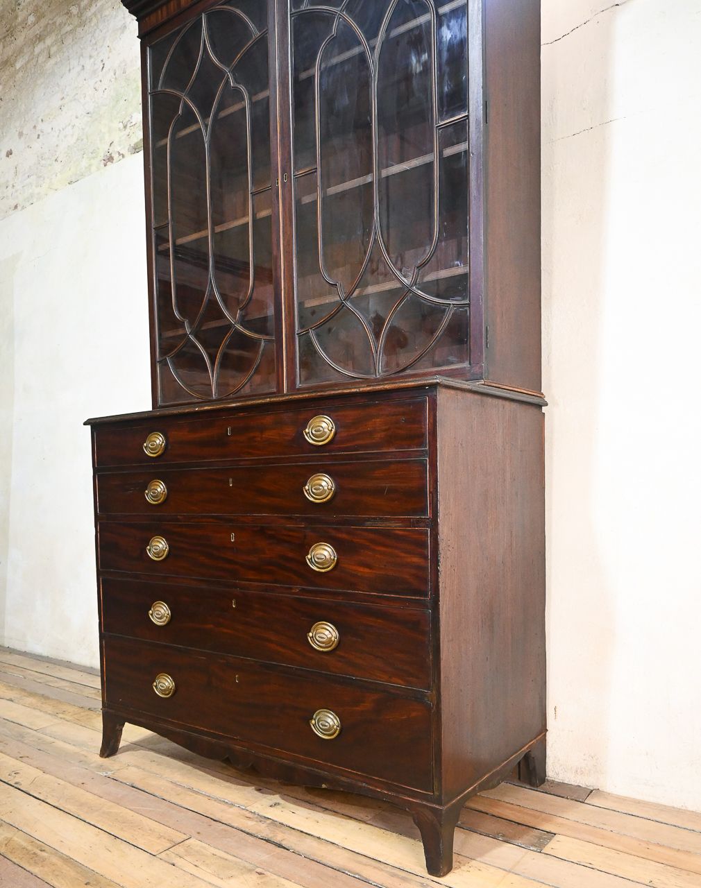 Furniture A George III Mahogany Astral Glazed Secretaire Bookcase photo