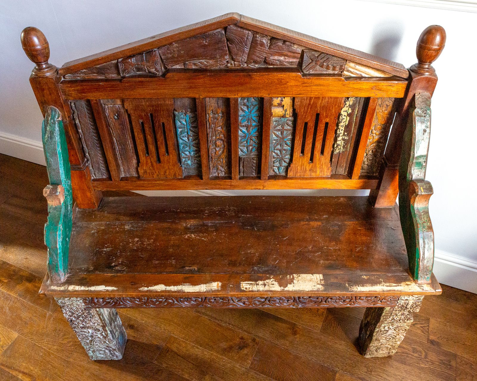 Antique Indian Carved Teak Bench Rajasthan Reclaimed Decorative Salvage Bench 19th Century photo buy