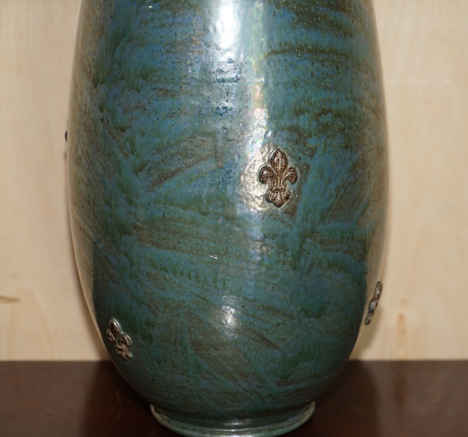 1 Of 3 Signed Roger Guerin 1930 Fleur De Lis Ceramic Stoneware Pottery Vase Pots photo Home Decor