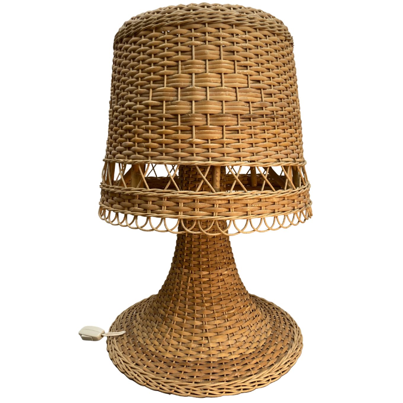 Rattan Wicker Mushroom Table Lamp1960s 1970s photo vintage