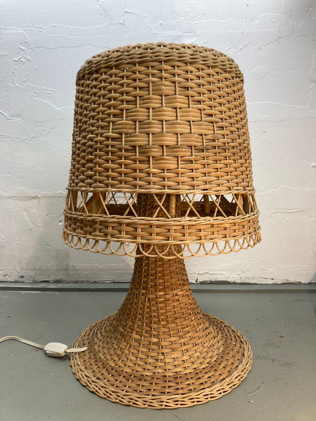 photo for sale Rattan Wicker Mushroom Table Lamp1960s 1970s