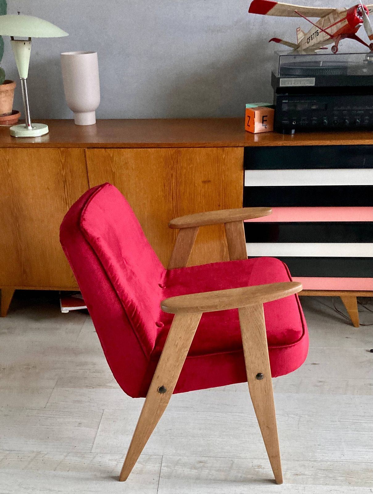 Original Polish Mid Century 366 Oak Frame Chair Designed In 1962 By J. Chierowski. Personalization photo furniture