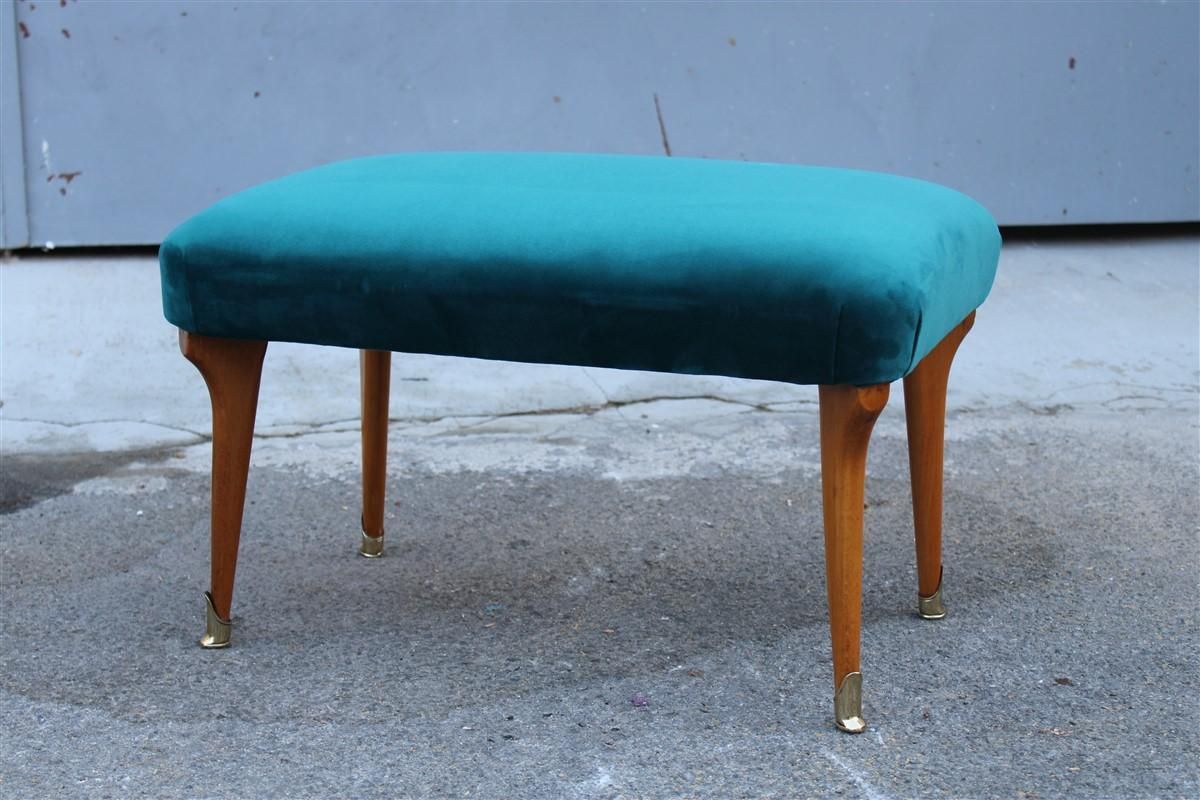 Mid Century Italian Stool Green Velvet Maple And Brass Feet photo 930.0