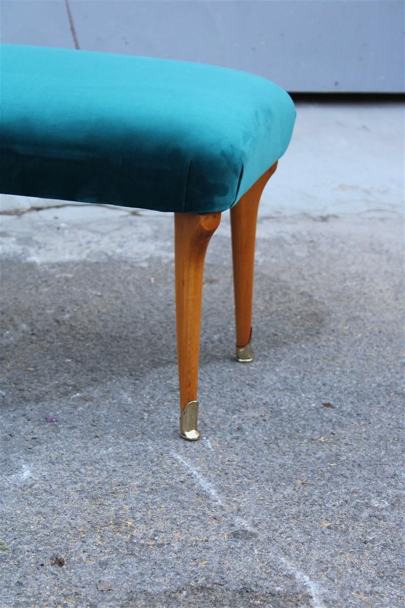 photo furniture Mid Century Italian Stool Green Velvet Maple And Brass Feet