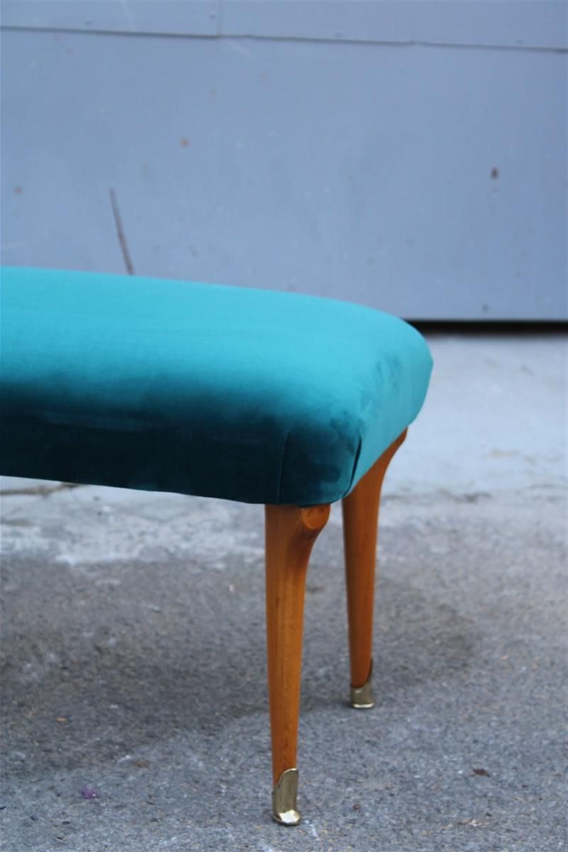Mid Century Italian Stool Green Velvet Maple And Brass Feet photo vintage