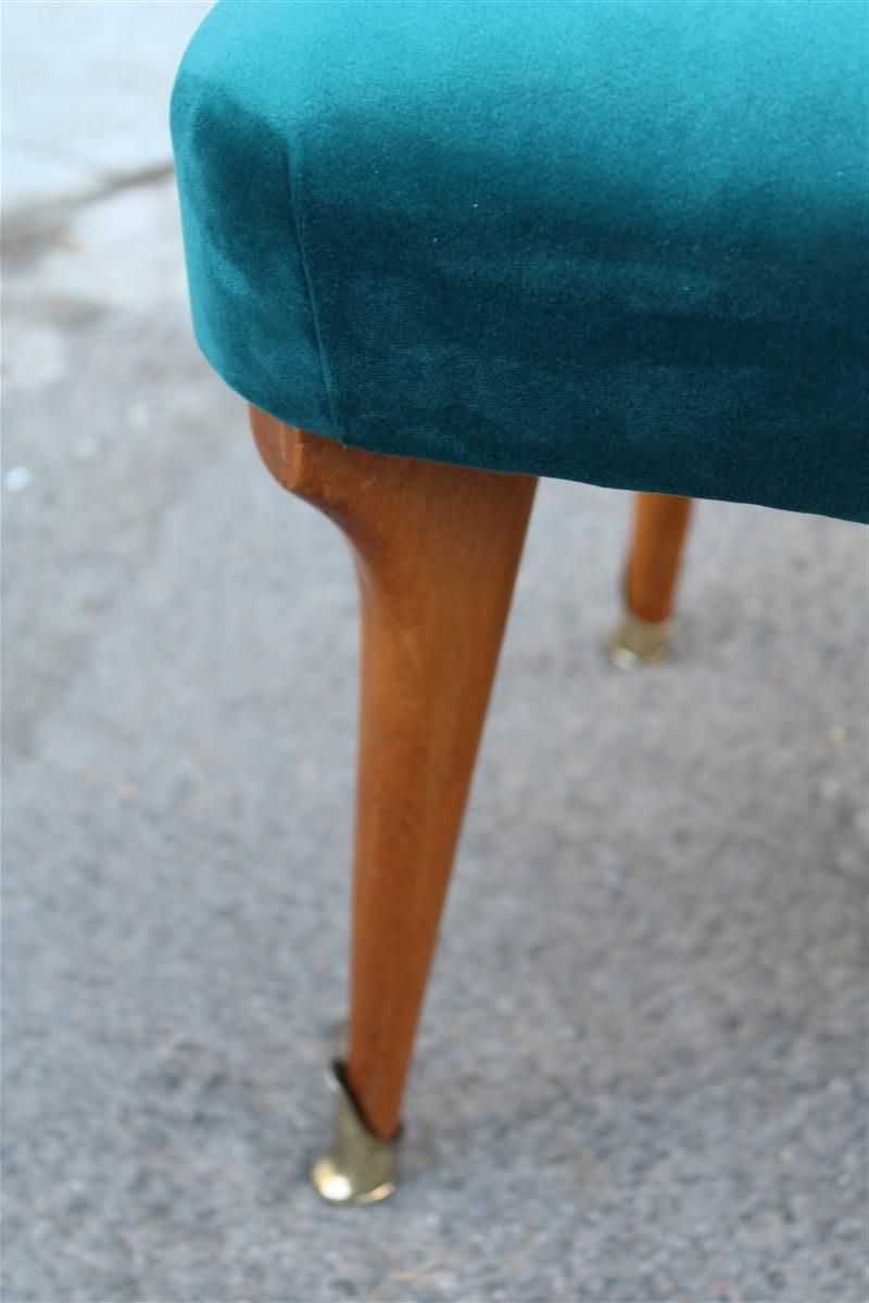 photo vinterior Mid Century Italian Stool Green Velvet Maple And Brass Feet