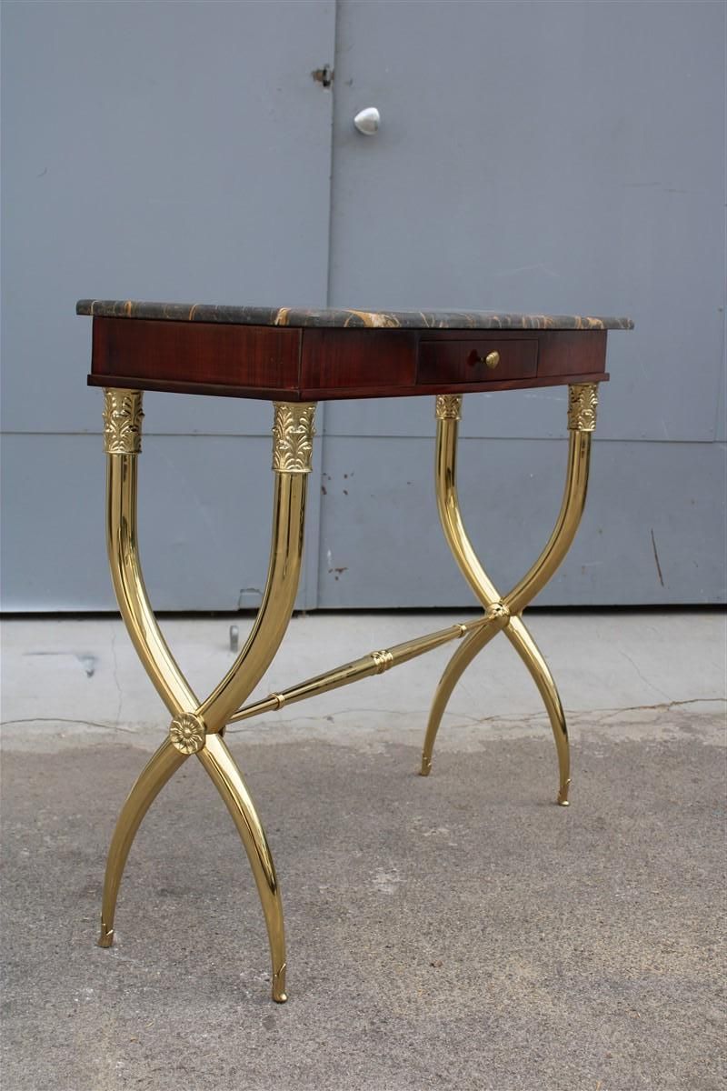 Mid Century Italian Console Wood Marble Portoro Solid Brass Paolo Buffa Design photo furniture