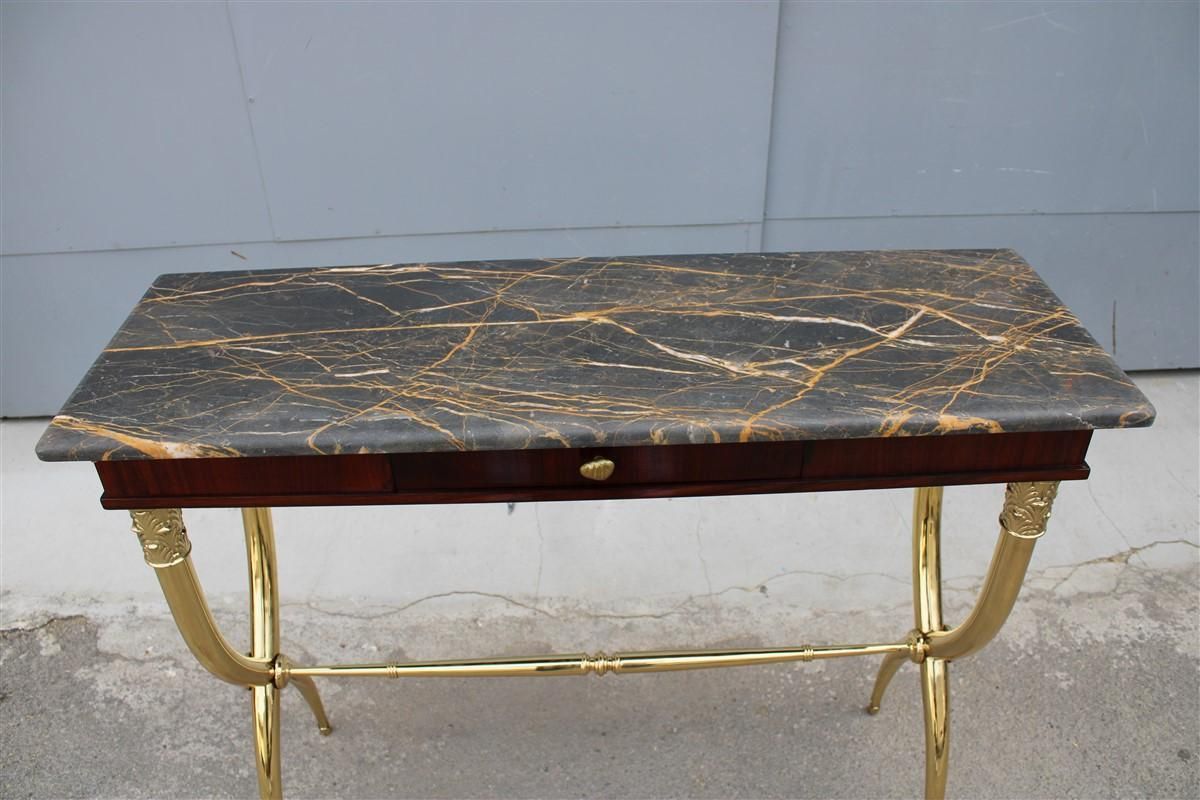 Mid Century Italian Console Wood Marble Portoro Solid Brass Paolo Buffa Design photo vinterior