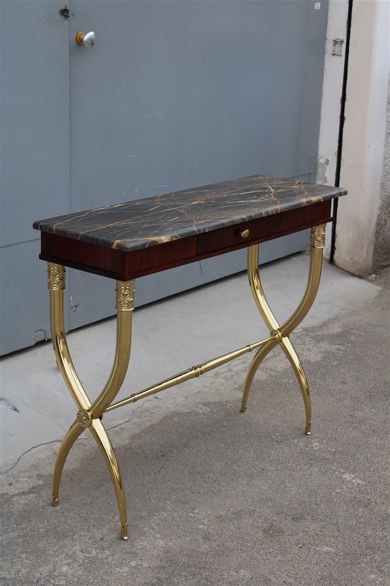 4648.0 Mid Century Italian Console Wood Marble Portoro Solid Brass Paolo Buffa Design photo
