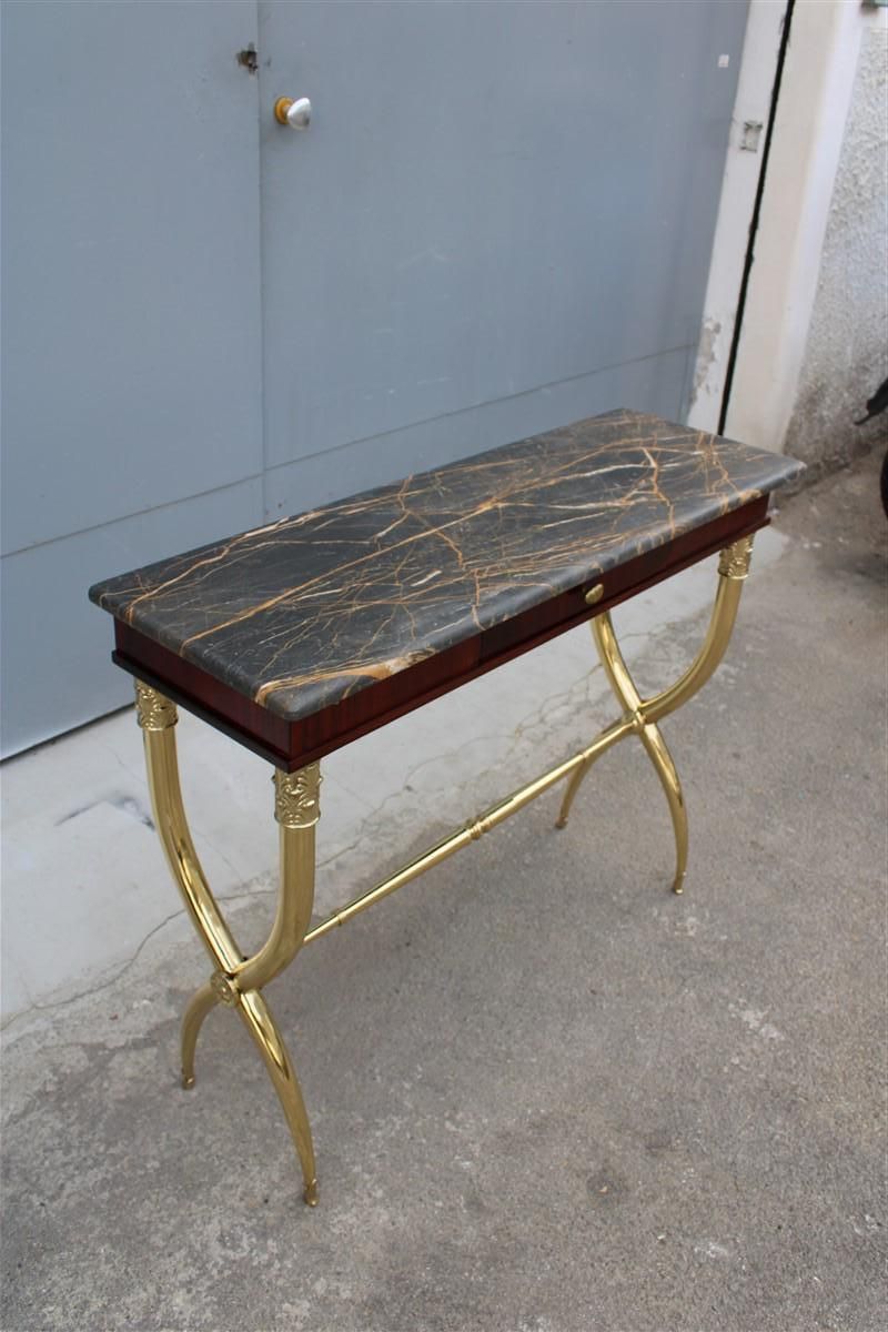 photo vinterior Mid Century Italian Console Wood Marble Portoro Solid Brass Paolo Buffa Design