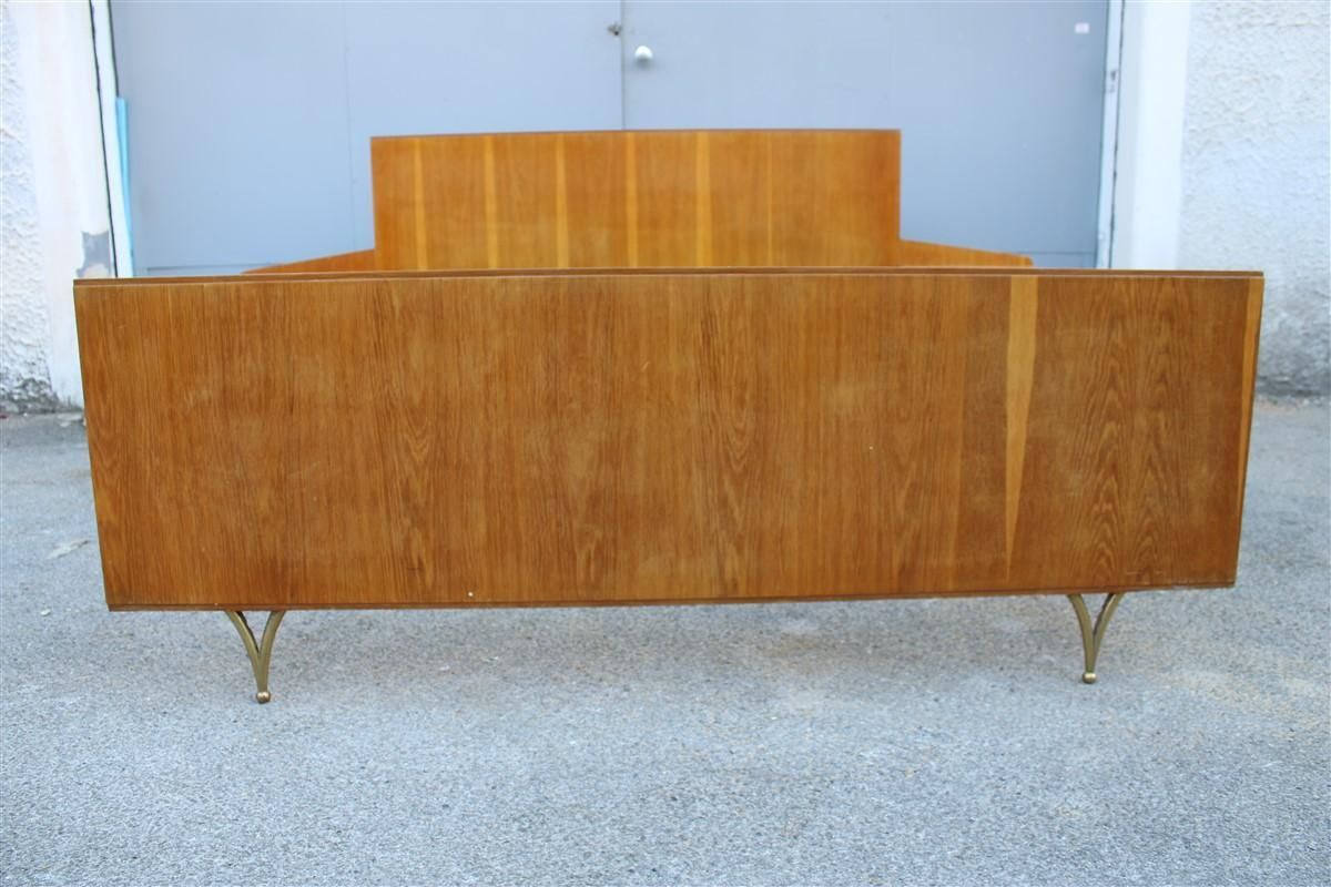 Large Mid Century Italian Bed In Chestnut And Brass By Gio Ponti Attributed 1950 photo vinterior