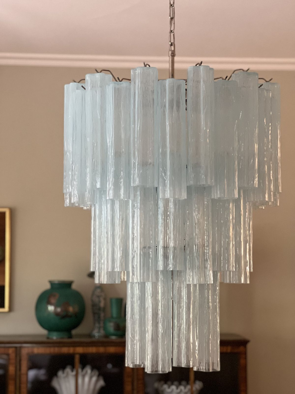 Ice Blue Murano Glass Chandelier 'Tubular'. Xl. photo 2739.0
