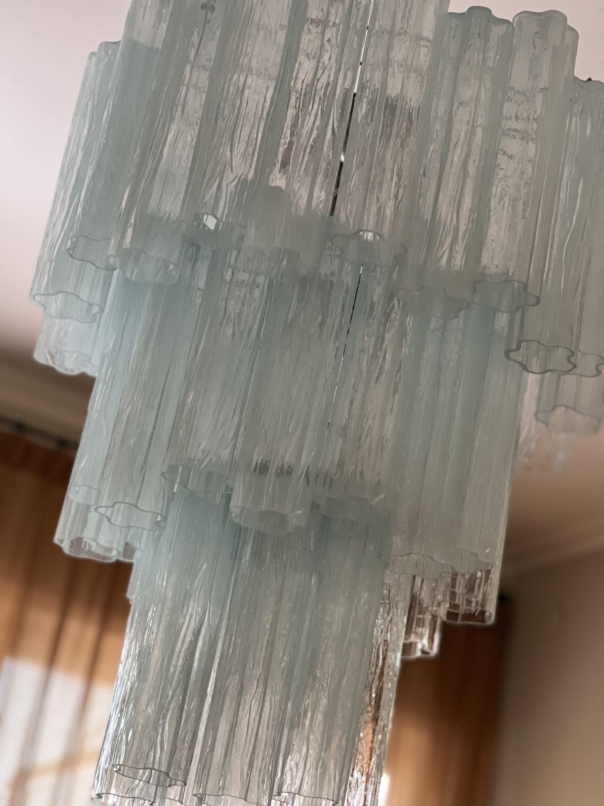 Ice Blue Murano Glass Chandelier 'Tubular'. Xl. photo vinterior