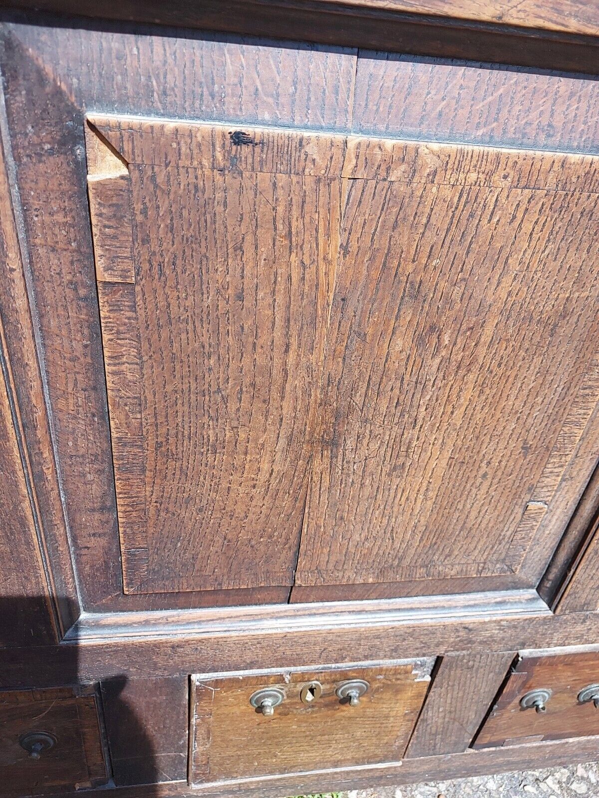 photo furniture Gorgeous, Large 19th Century Oak Panelled Mule Chest With Three Drawers