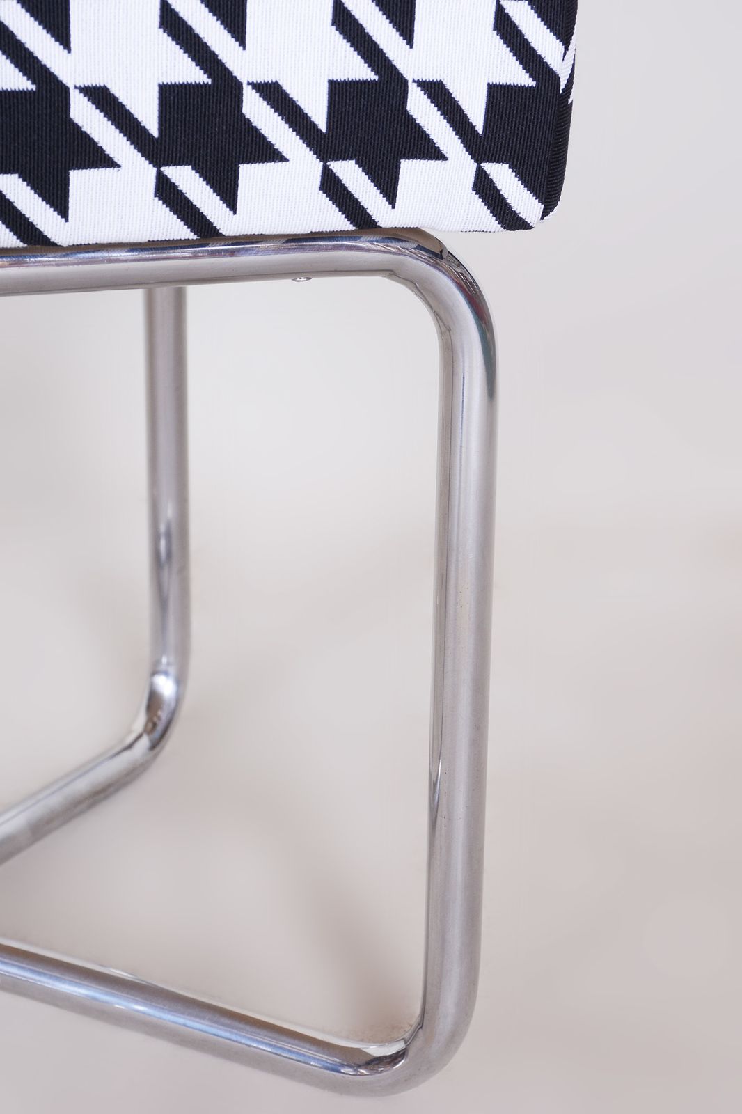 Small Chrome Black & White Stool By Sab, Made In The 1930s, New Upholstery photo 550.0