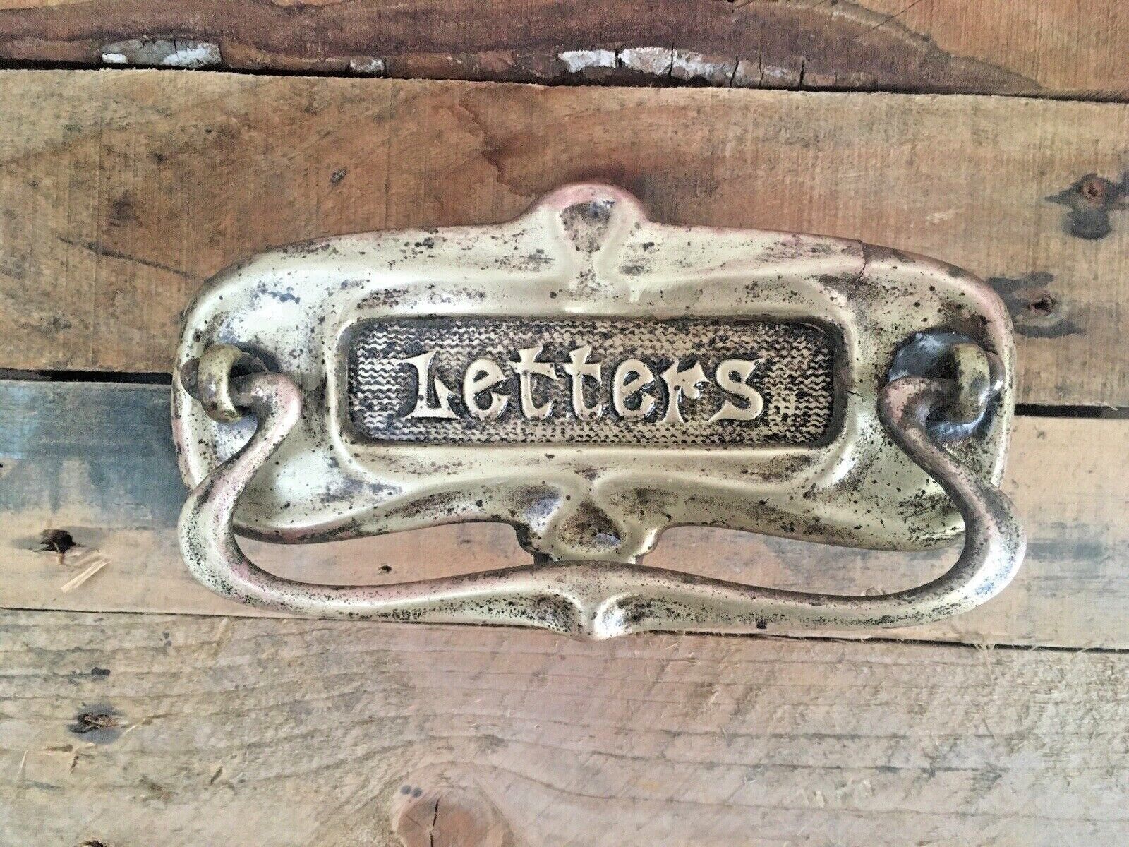 Reclaimed Antique Art Nouveau Brass Door Knocker Mail Letter Box Posting Slot