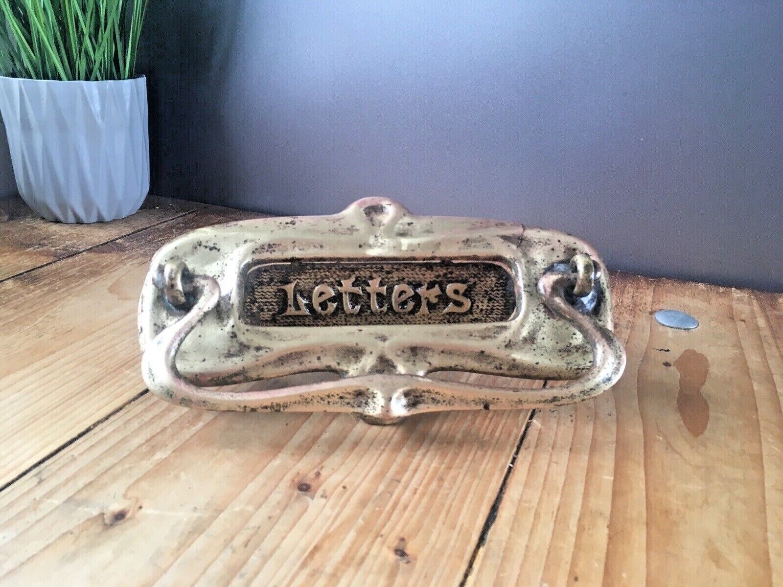 Reclaimed Antique Art Nouveau Brass Door Knocker Mail Letter Box Posting Slot photo vintage