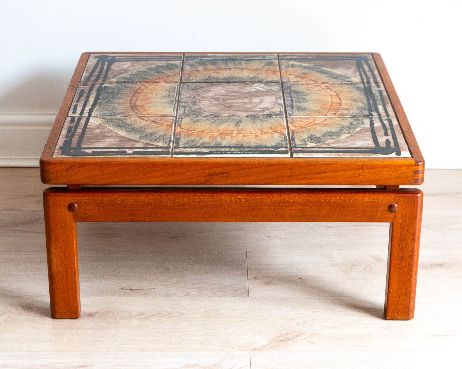 photo vintage Signed Danish Ceramic Tiled Floating Ox Art Trioh Coffee Table Scandinavian 1970s Mid Century
