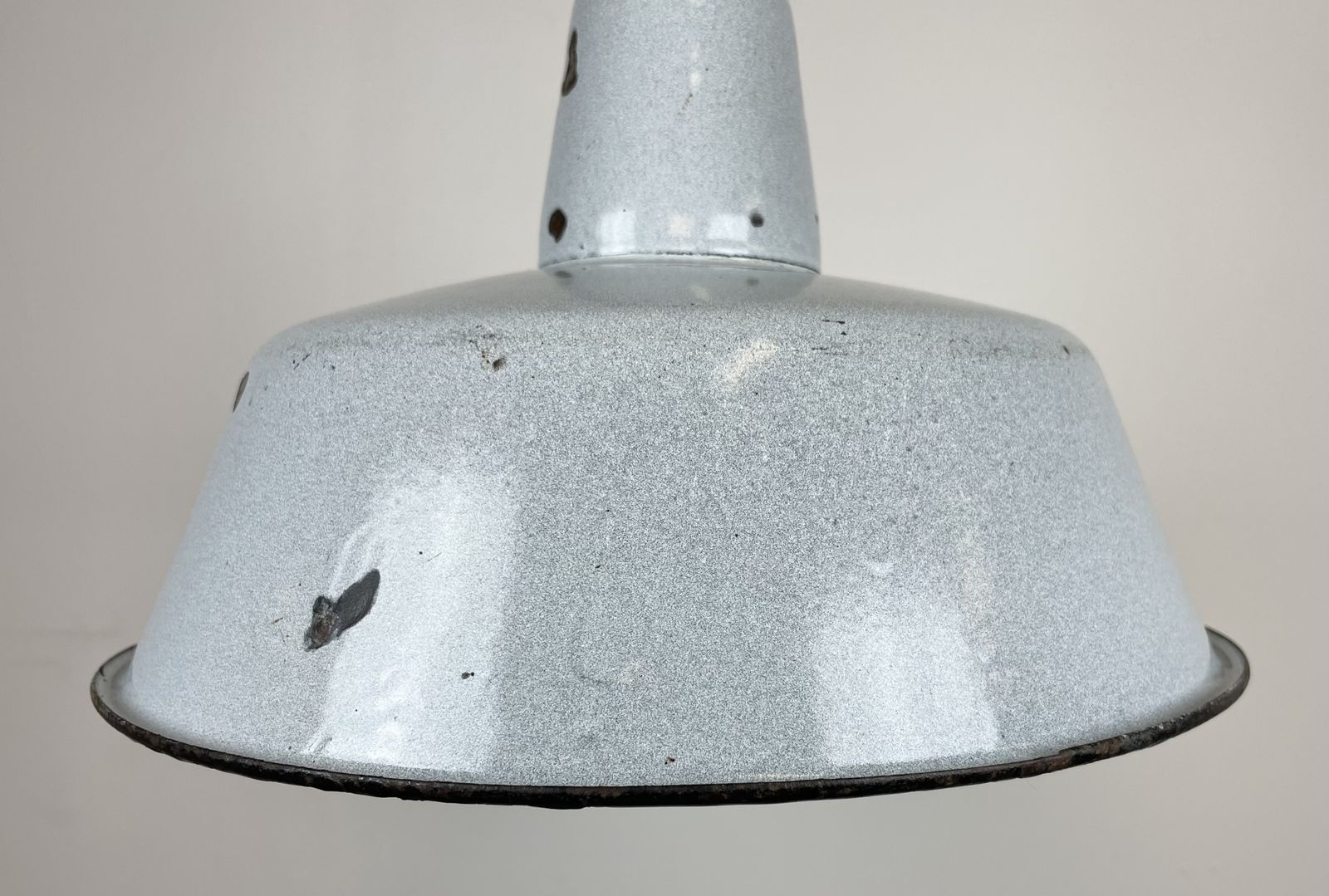 Industrial Grey Enamel Factory Lamp With Cast Iron Top, 1960s  2x photo buy