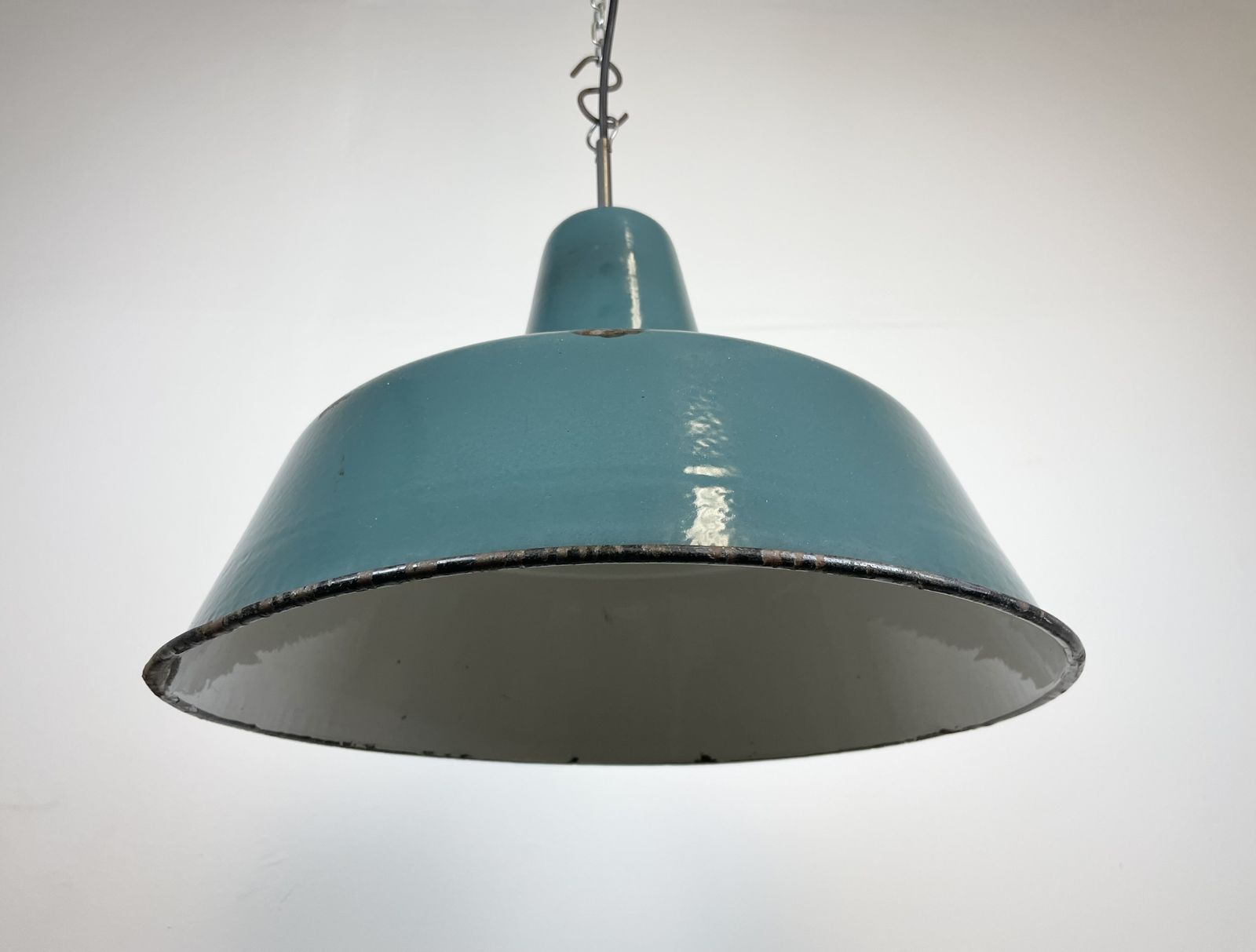 Industrial Green Enamel Factory Pendant Lamp, 1960s, 2x photo Lighting