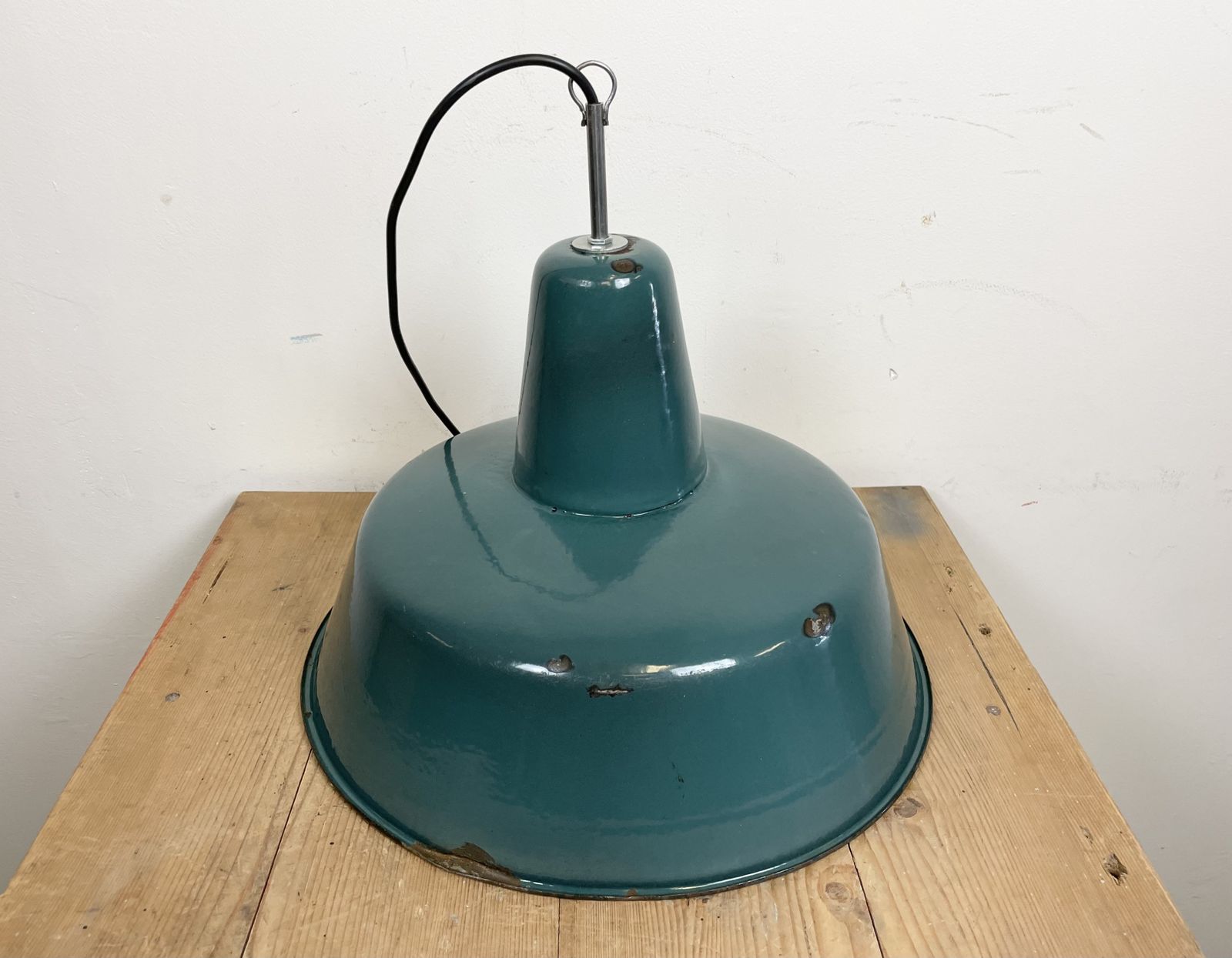photo for sale Industrial Green Enamel Factory Pendant Lamp, 1960s, 2x