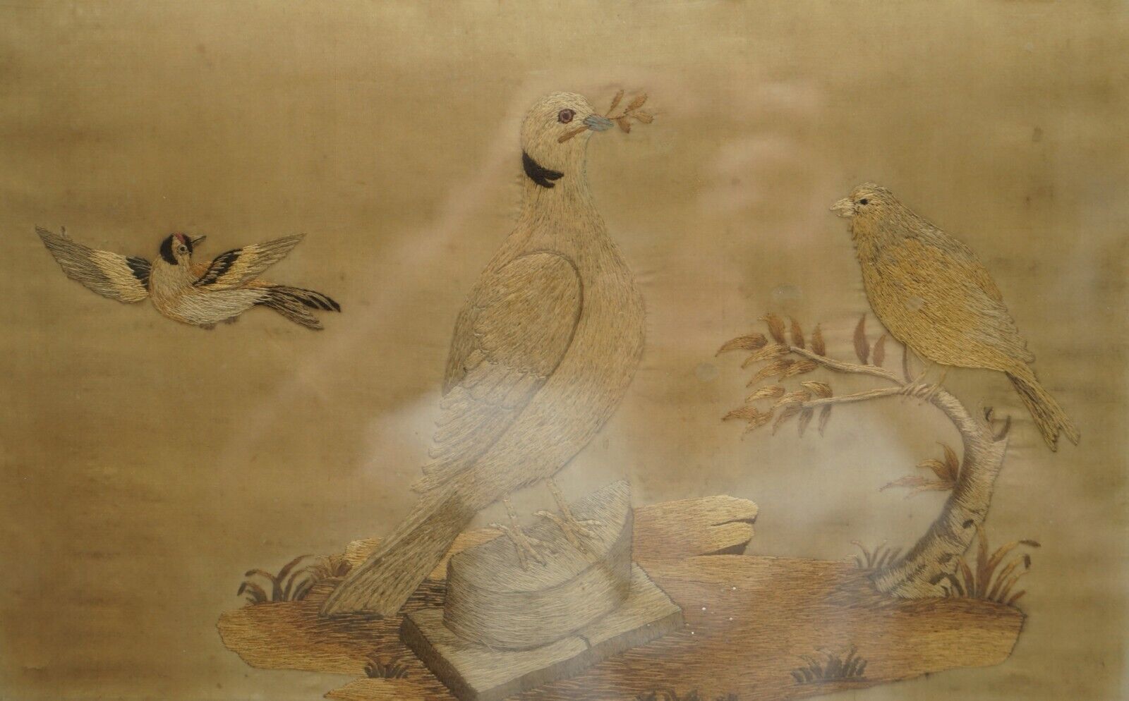 photo furniture Pair Of 19th Century Silk Hand Woven Tapestries Pictures Depicting Birds Fruit
