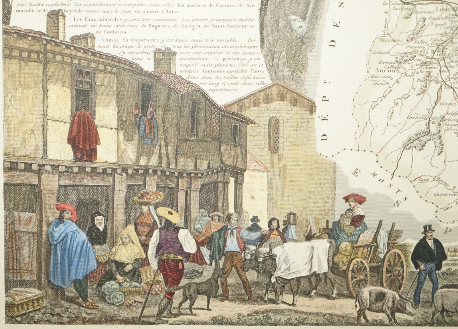photo for sale Fine French Antique 1856 Hand Watercolour Map Of Dept Des Hautes Pyrenees