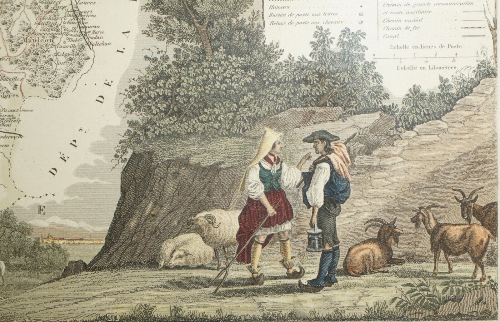 Art Fine French Antique 1856 Hand Watercolour Map Of Dept Des Hautes Pyrenees photo