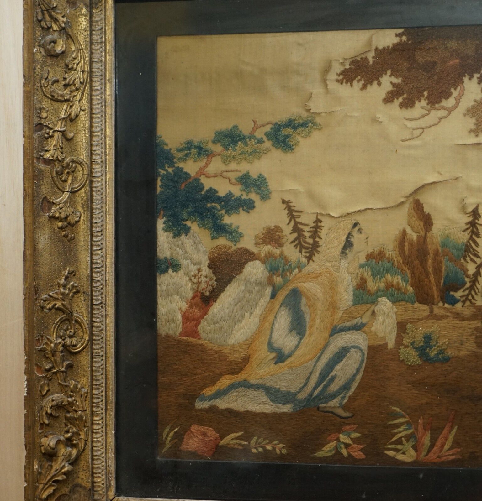 Ancient 17th 18th Century Silk Hand Woven Tapestry, 300 400 Years Old Must See photo vinterior