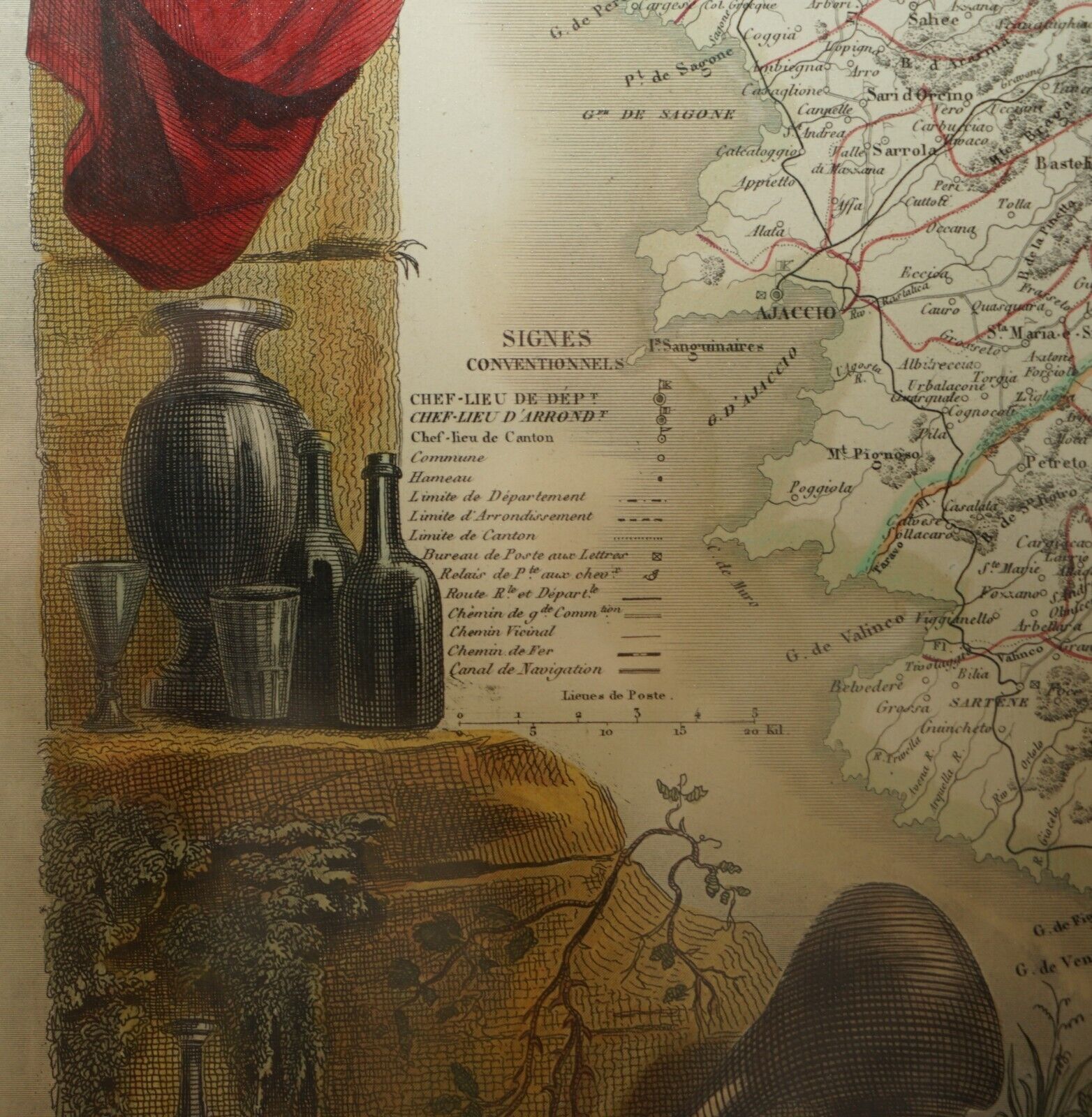 Art Beautiful Colour French Antique 1856 Hand Watercolour Map Of Dept Des La Corse photo