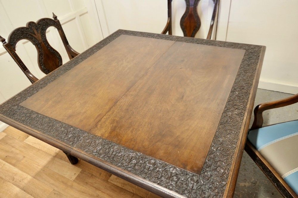 Furniture Carved Extending Table And 6 Matching Carver Chairs photo